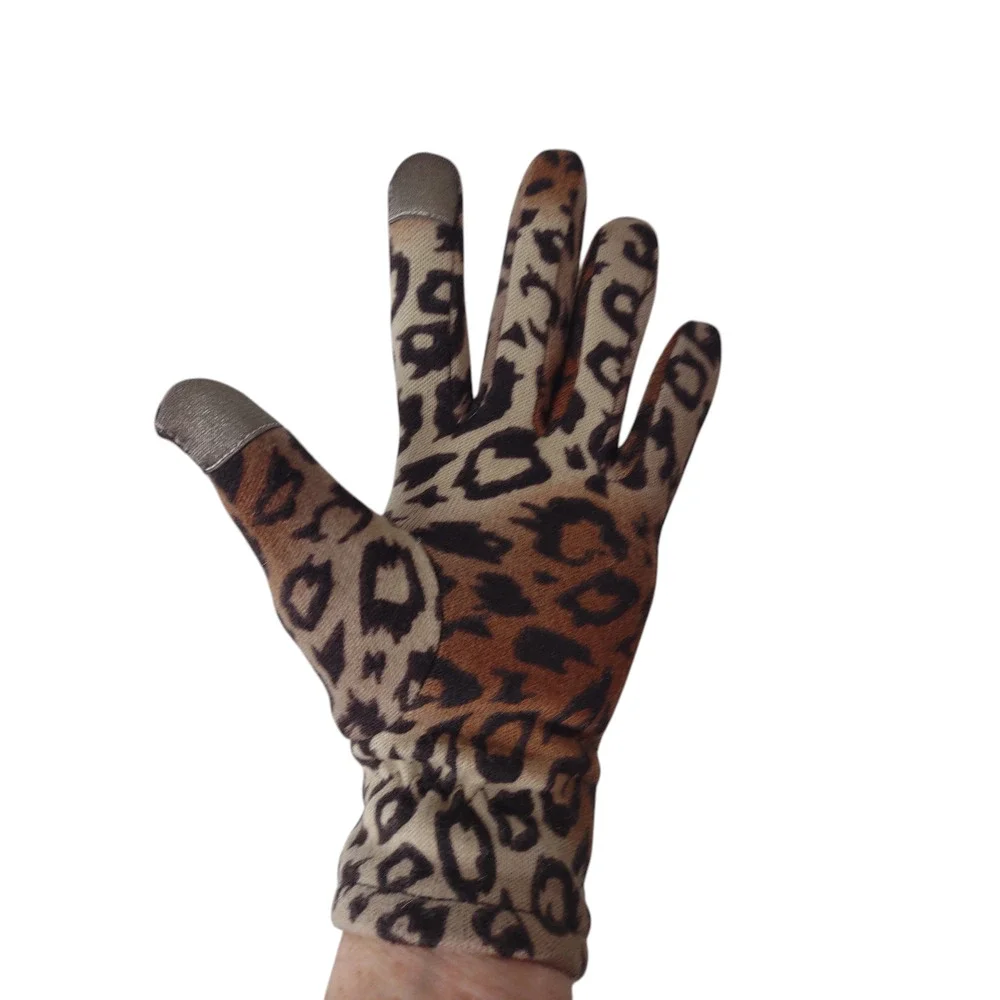 Animal Print Gloves Touch Screen Tech Fingers Size L Cheetah Print Unisex Zipper